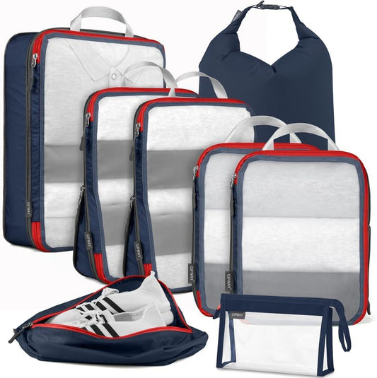 Cipway Compression Packing Cubes Mesh, Lightweight Luggage Organizer Bags with Laundry Bag,Toiletries Bag and Shoe Bag, Travel Essentials for Carry on Suitcase（8Pcs,Blue）