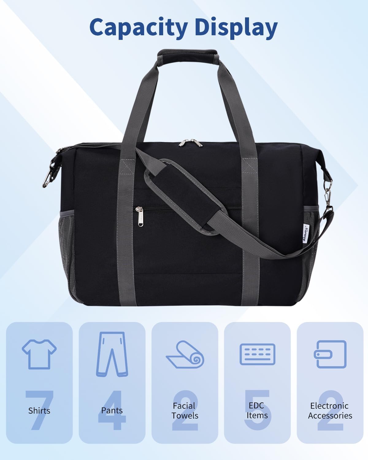 Narwey 18x14x8 Inches Travel Bag Spirit Airlines Frontier Personal Item Bag, Travel Duffel With Wet Pocket Carry on Bag for Airplane Underseat Duffle Overnight for Women and Men (Black)