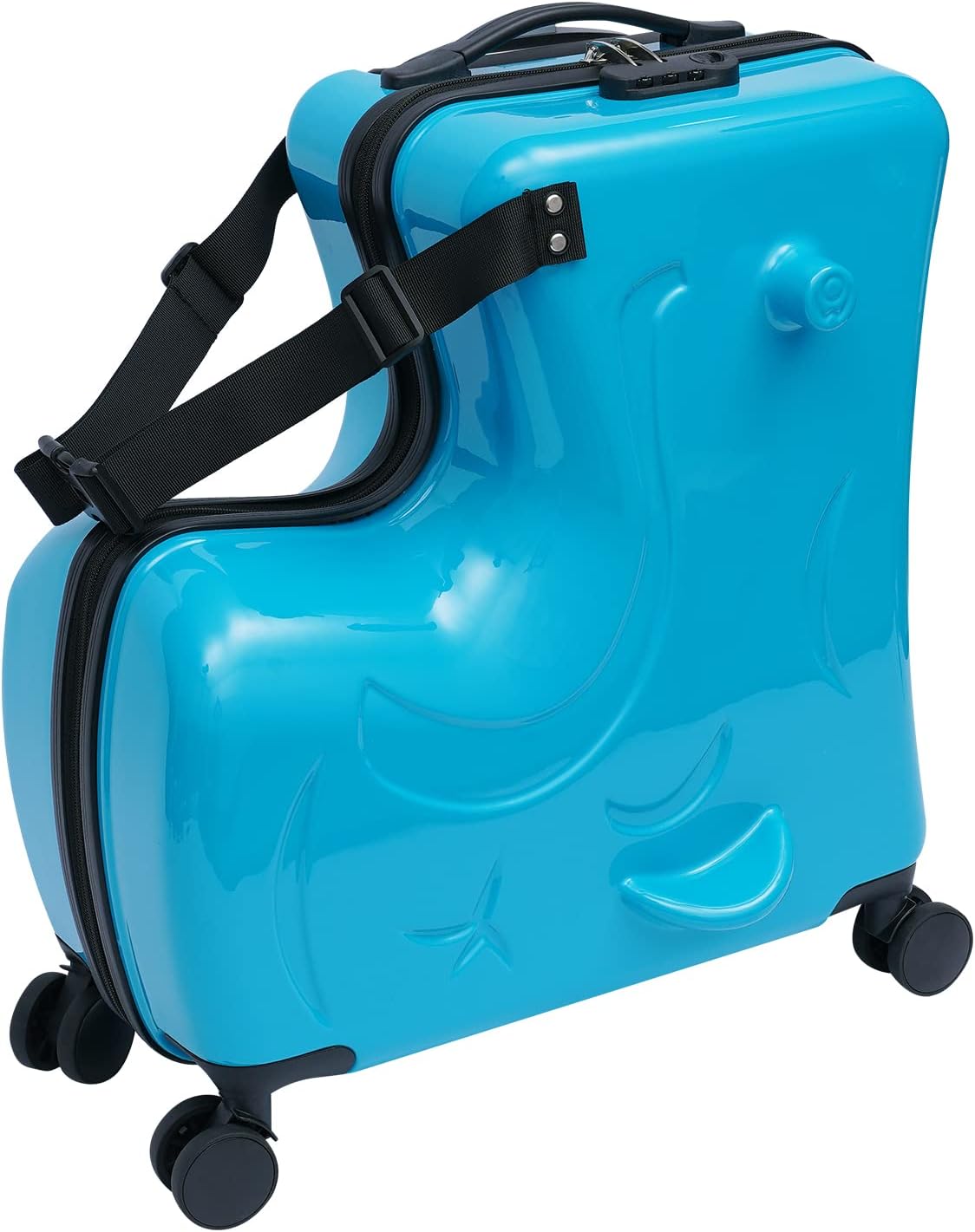 CNCEST 20"/24" Kid's Ride-on Travel Suitcase,Travel Rolling Luggage with Wheels Carry Trolley Luggage with Password Lock,Children's Ride On (20” Blue)