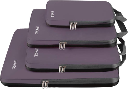 BAGAIL 4 Set/6 Set/8 Set Compression Packing Cubes Travel Accessories Expandable Packing Organizers (Cloth Pattern, 4-Dark Greyish)