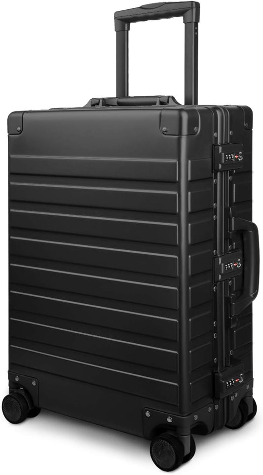 TRAVELKING All Aluminum Luggage with TSA Locks Metal Hard Shell Zipperless Spinner Alloy Metal Suitcase (Cool Metallic, 24 Inch)