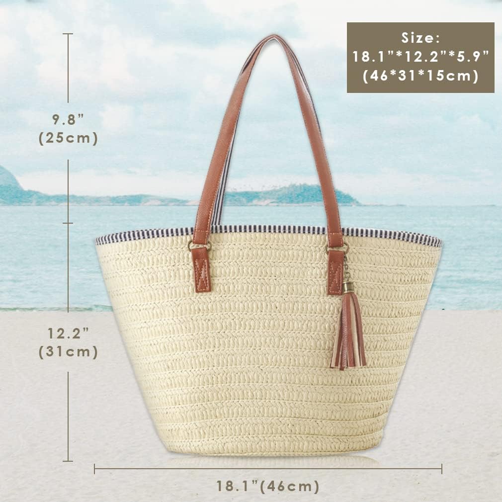 Pahajim Straw Beach Bags Tote Tassels Bag Hobo Summer Handwoven Shoulder Bags