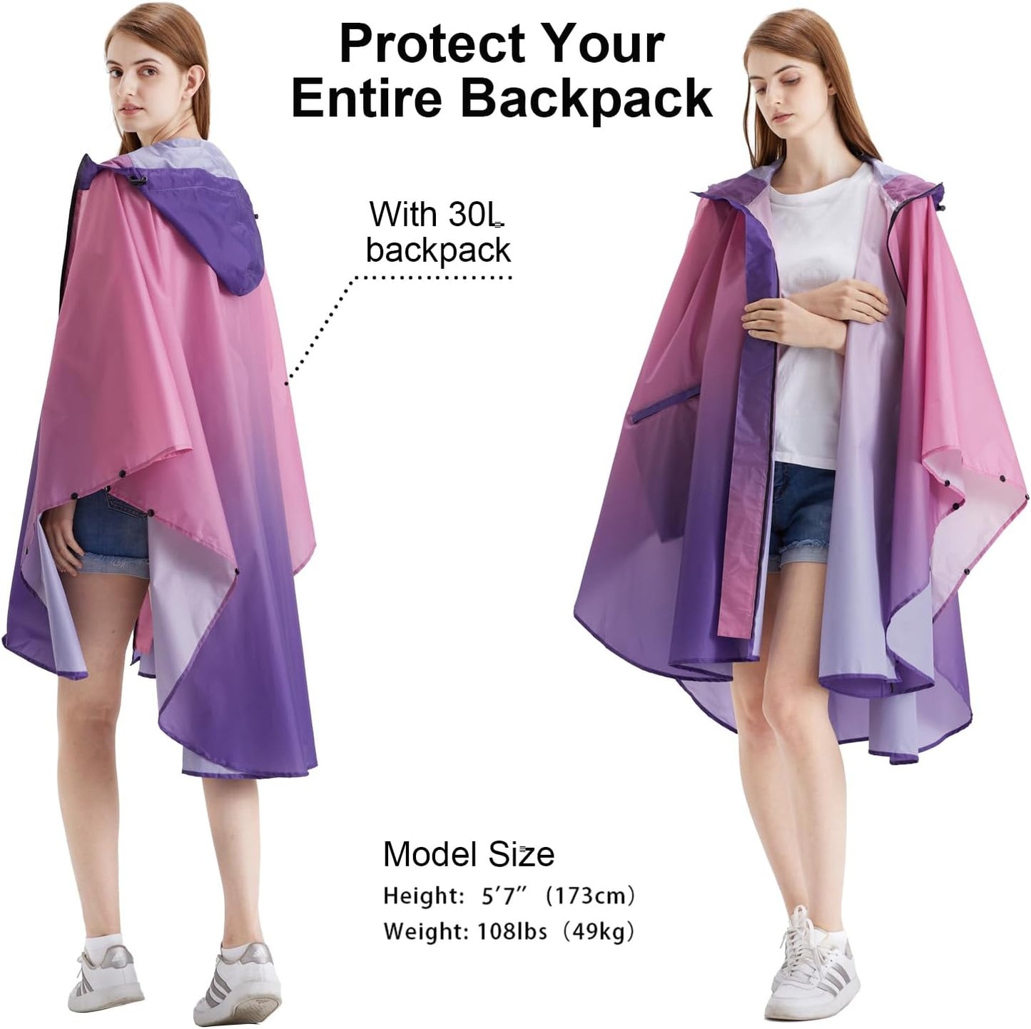 Rain Poncho Jacket Coat Hooded Zipper Style for Women/Men/Adult with Pocket