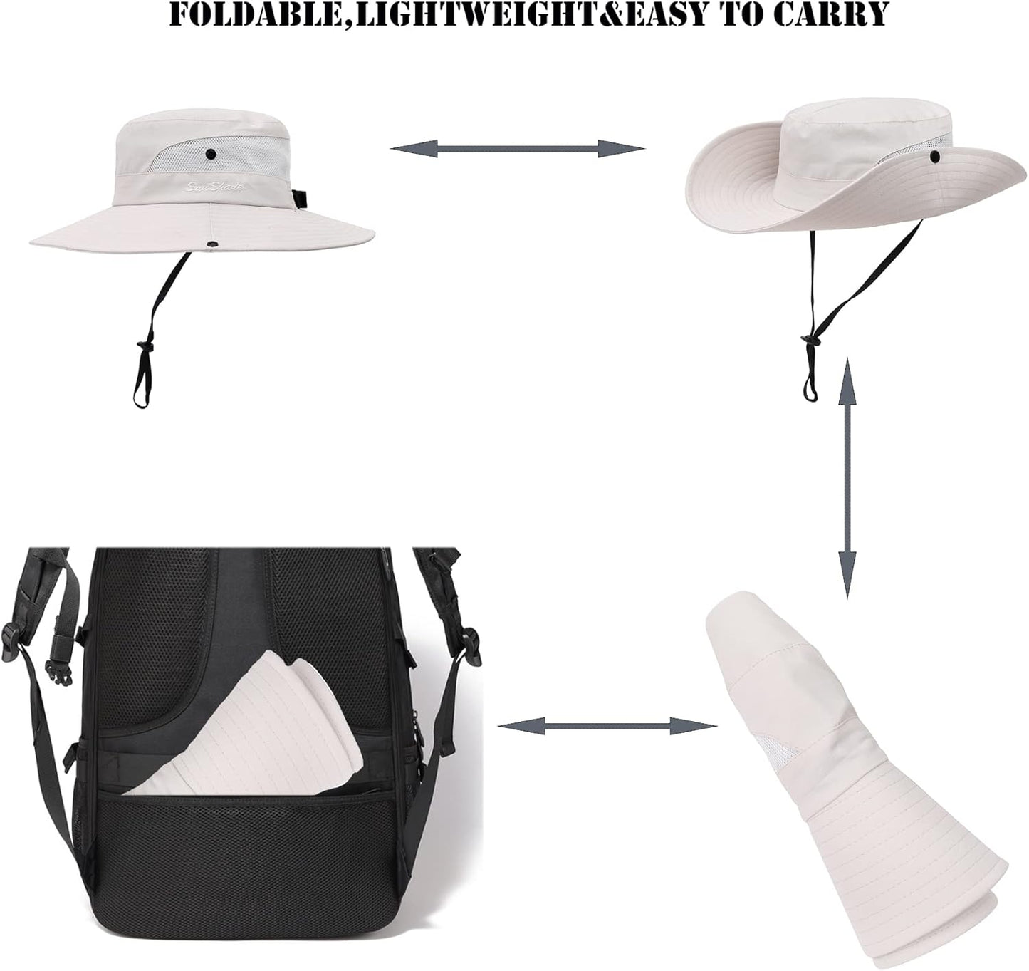 Womens Summer Sun Hat Beach Hat Wide Brim Outdoor UV Protection Hat Foldable Cool Mesh Ponytail Bucket Hat