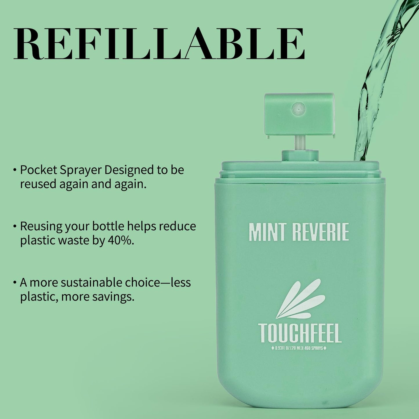 Power Mist Hand Sanitizer Spray, Scented Hydrating Hand Sanitizers Travel Size Refillable, Pocket Portable 1-Pack (Mint Reverie) 0.93Fl Oz 460-Sprays Each