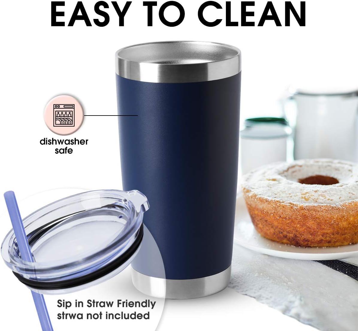 HASLE OUTFITTERS 20oz Tumblers Bulk Stainless Steel Cup with Lid Double Wall Vacuum Insulated Coffee Mug for Cold & Hot Drinks 1 Pack, Navy