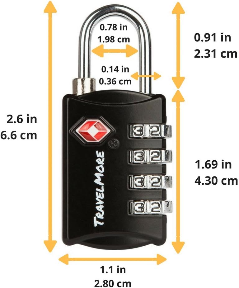 3 Pack TSA Luggage Locks with 4 Digit Combination – Heavy Duty Set Your Own Padlocks for Travel, Baggage, Suitcases & Backpacks - Black