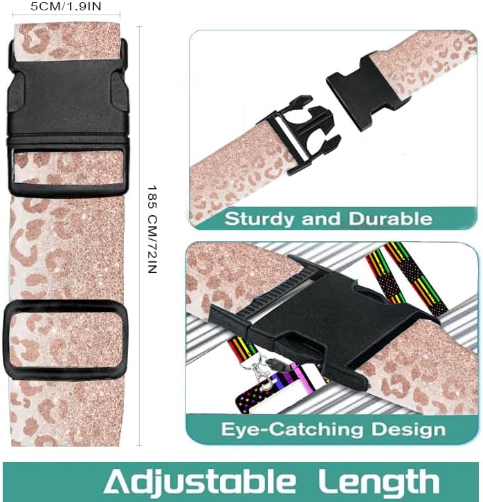 Luggage Straps for Suitcases Travel Belt Accessories, Cute Suitcase Strap, Adjustable Luggage Belt Strap, Heavy Duty with Quick-Release Buckle Luggage Strap Glitter Leopard
