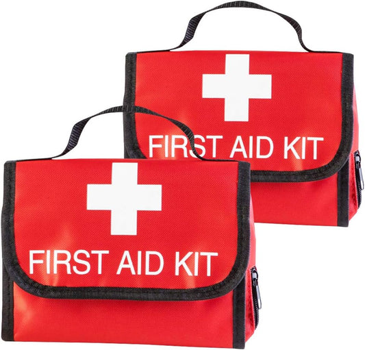 Aoutacc Nylon First Aid Empty Kit,Compact and Lightweight First Aid Bag for Emergency at Home, Office, Car, Outdoors, Boat, Camping, Hiking(Bag Only) (2 Pack Red Foldable)