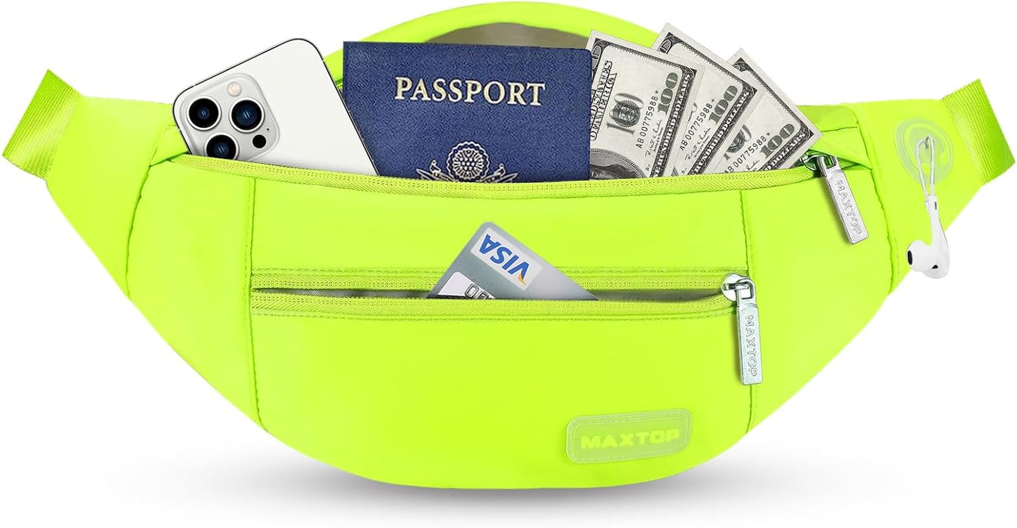 MAXTOP Large Crossbody Fanny Pack with 4-Zipper Pockets,Gifts for Enjoy Sports Festival Workout Traveling Running Casual Hands-Free Wallets Waist Pack Phone Bag Carrying All Phones