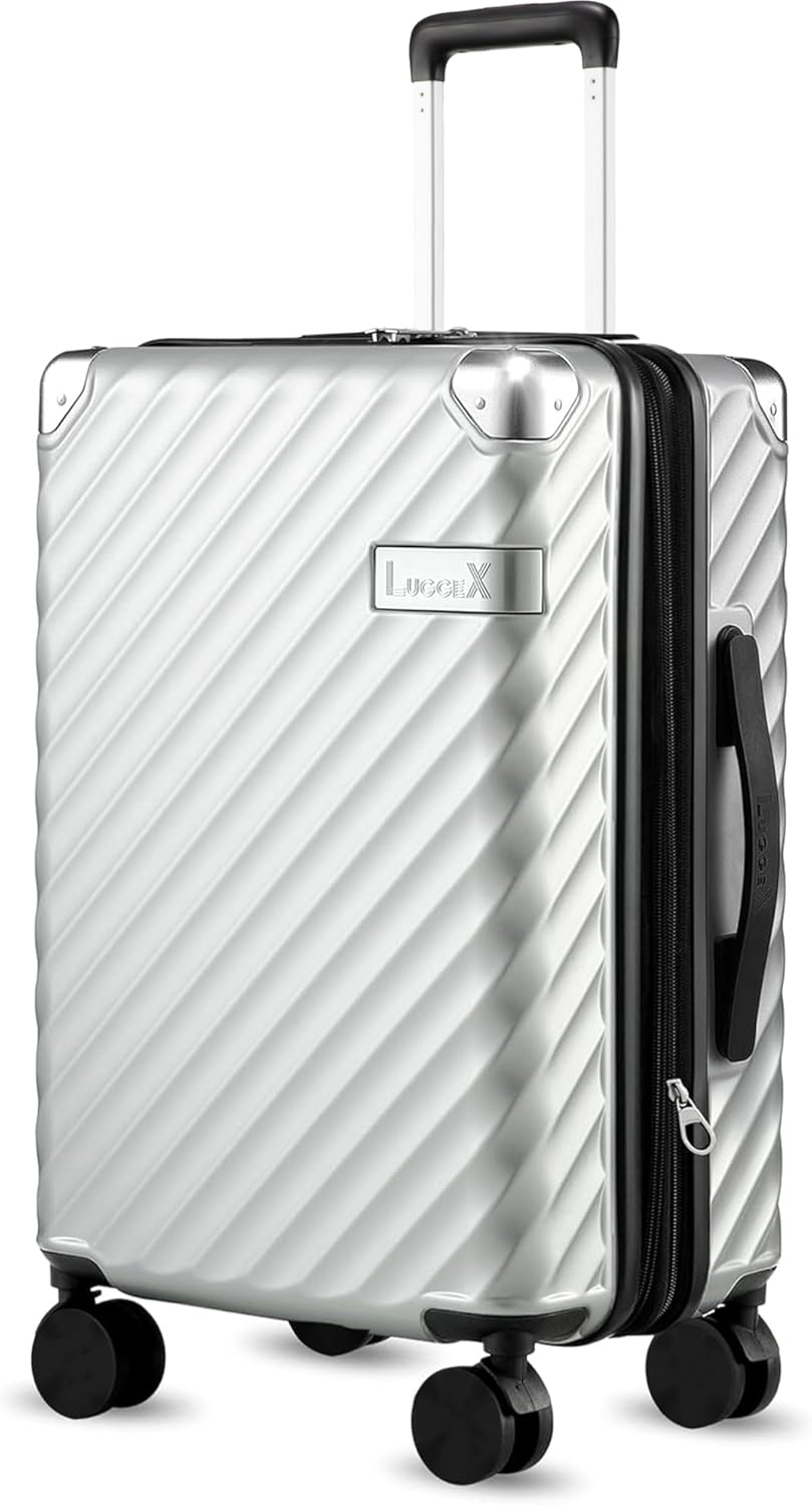LUGGEX Luggage with Spinner Wheels, Polycarbonate Expandable Hard Shell Suitcase, Carry On 20 Inch, Silver