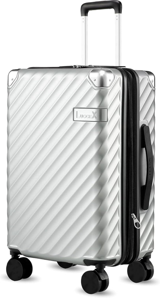 LUGGEX Luggage with Spinner Wheels, Polycarbonate Expandable Hard Shell Suitcase, Carry On 20 Inch, Silver