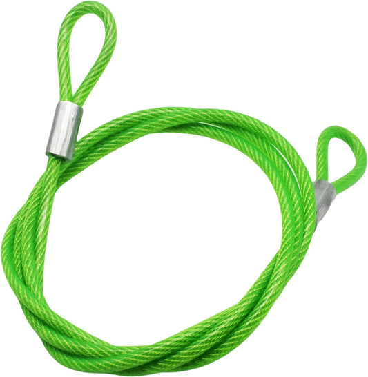 5FT 6mm Stainless Steel Security Cable Lock,Braided Steel Vinyl Coated Safety Cable Luggage Lock,Flexible Steel Cable Security Wire Rope Double Loop,Green