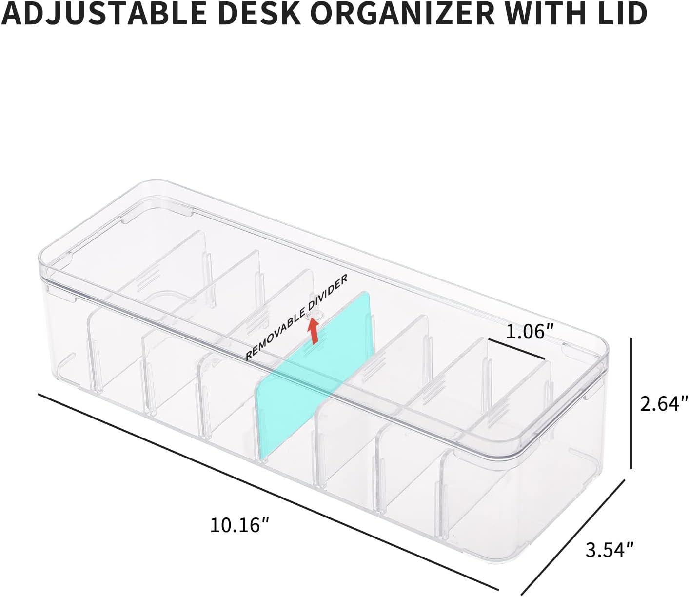 Yesesion 2pcs Clear Plastic Cable Organizer Boxes with Adjustment Compartments, Desk Accessories Storage Case with Lid and 20 Wire Ties for Drawer, Office Supply, Electronic Management