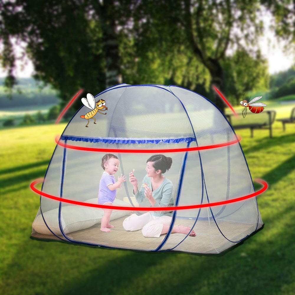 Pop up Mosquito net Double Bed, L75x W40 x H43， Zipper Portable Tent Travel Mosquito net, standalone use, one Click Installation, Suitable for bedrooms, Children's 1M beds, Outdoors, W100*L190*H110 cm