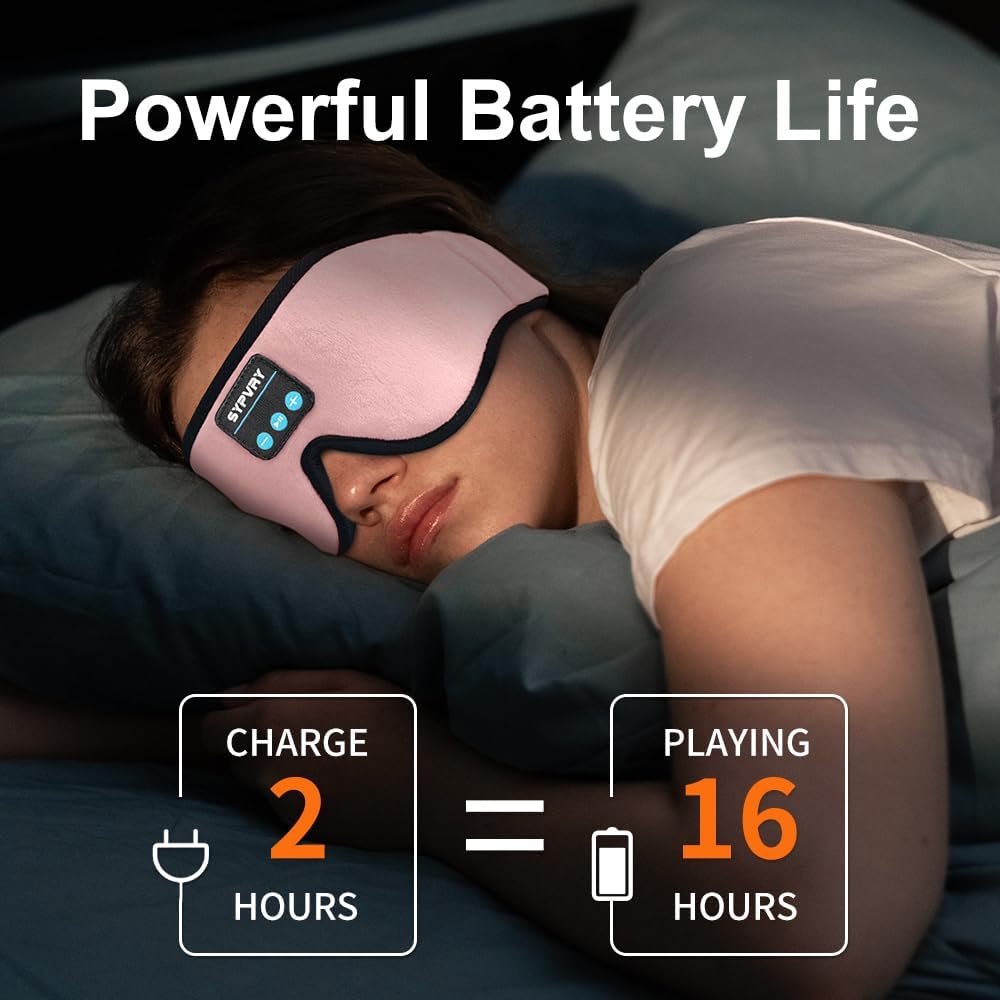 Bluetooth Sleep Mask Wireless Headphones 3D Bluetooth Eye Mask for Side Sleepers SYPVRY Blackout Eye Mask with Headphones Speaker for Airplane,Travel (Pink)