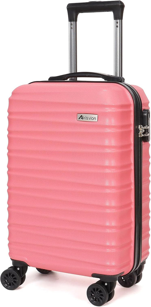 Carry on luggage 20 In suitcase with Spinner Wheels ABS & PC Hardside Luggage（Pink）