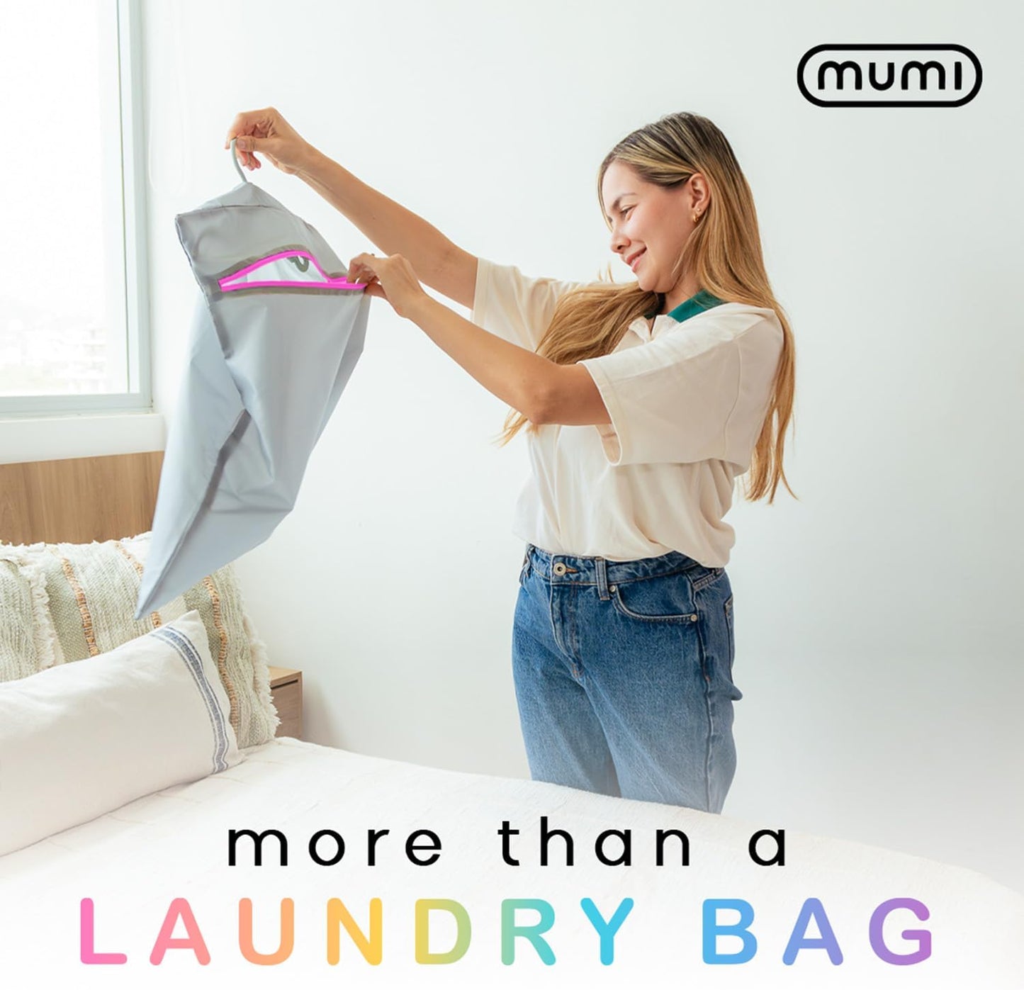 MUMI Travel Laundry Bag – Mesh Laundry Bags for Delicates with Hanger & Pouch | Delicates Bag for Washing Machine | Large Laundry Net Bag for Travel, Gym, Baby Clothes, and More (Grey)