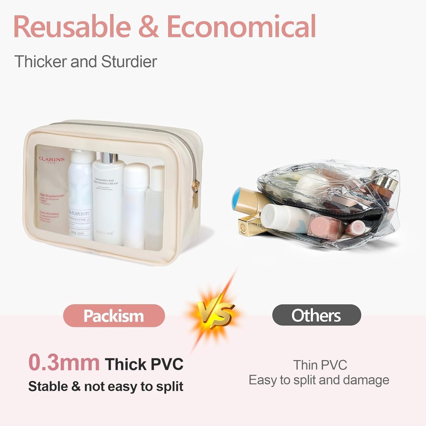 PACKISM TSA Approved Toiletry Bag - Upgrade Color-Edged Clear Makeup Bags, Clear Toiletry Bags For Traveling Fits Various Storage Needs