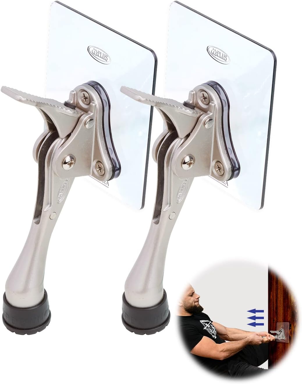 Door Stopper with Adhesive Bracket Stickers, No Drilling or Tools Needed, Available for All Doors, Door Holder, Heavy Door Stop, KickDown Door Stoppers by HASHI (Satin Nickel/Bracket 2pack)