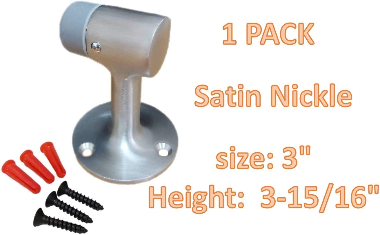 QCAA Solid Brass Door Stop, 3" Height, Satin NKL, 1 Pack, Made in Taiwan
