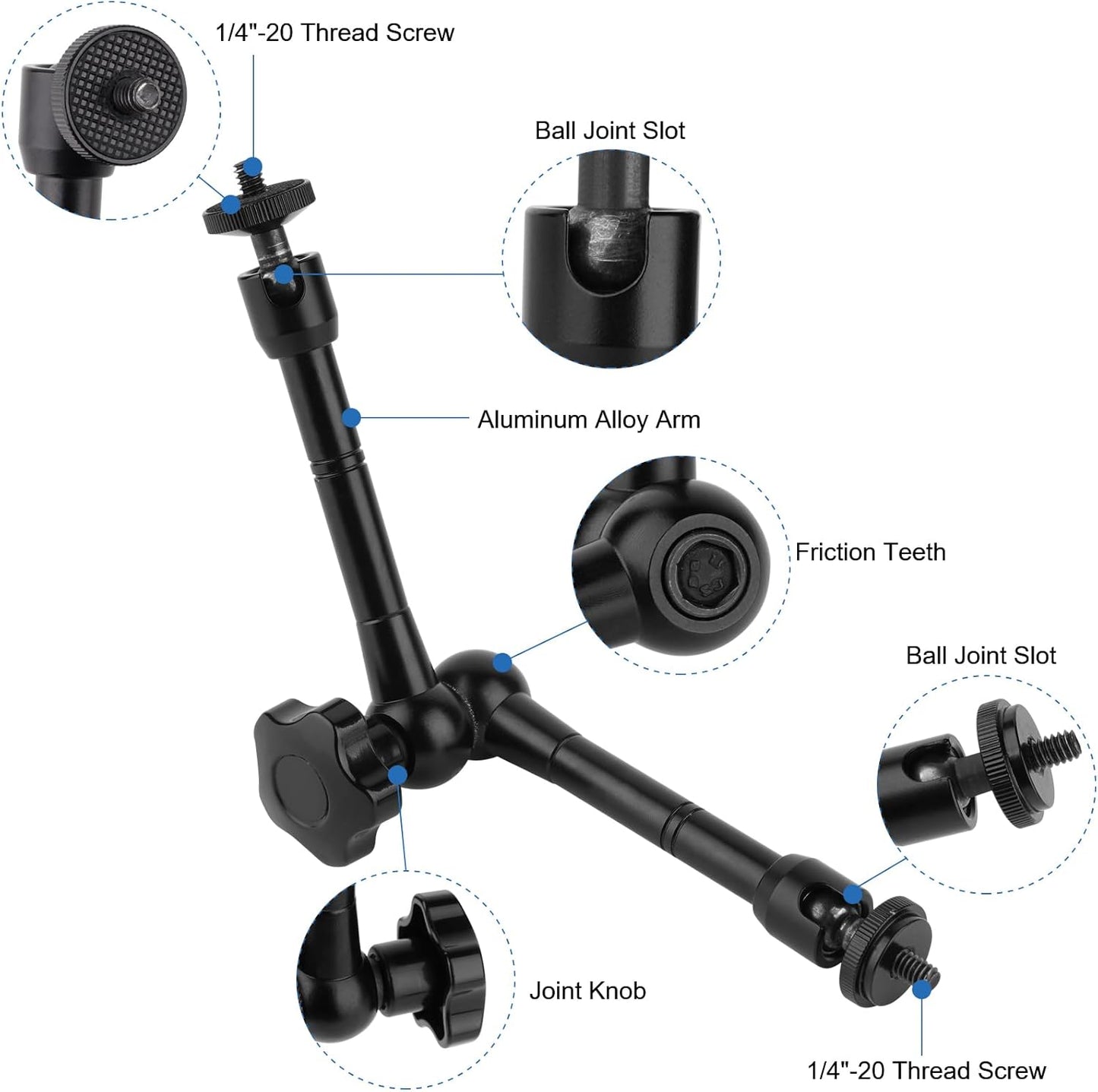 Magnetic Camera Mount for GoPro Hero/Insta 360 / DJI OSMO/AKASO Action Camera,3.46 inch Diam Magnetic Rubber Coating Base,10 inch Length Adjustable Aluminum Alloy Arm