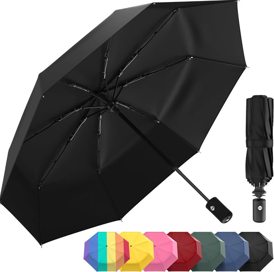 Rain-Mate Windproof Compact Umbrellas for Rain - Strong Reinforced Fiberglass Rib Design & Auto Open & Close - Portable Folding Travel Umbrella - Lightweight & Packable for Women & Men, Easy Collapse