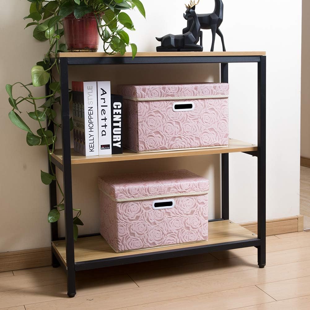 PRANDOM Collapsible Storage Boxes with Lids Fabric Decorative Storage Bins Cubes Organizer Containers Baskets with Cover Handles Divider for Bedroom Closet Living Room 14.9x9.8x9.8 Inch 3 Pack