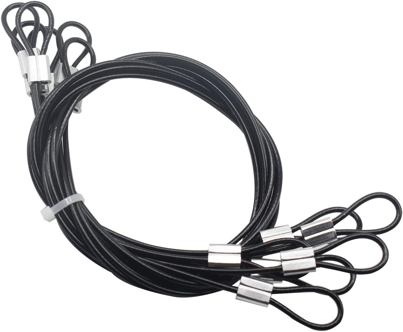 6 pcs 39 inch (100cm) 3mm Thickness Stainless Steel Wire Cable with Loops Vinyl Cover Coated Short Rope Lanyard Lock Safety Tether Chains, Black