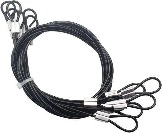 6 pcs 39 inch (100cm) 3mm Thickness Stainless Steel Wire Cable with Loops Vinyl Cover Coated Short Rope Lanyard Lock Safety Tether Chains, Black