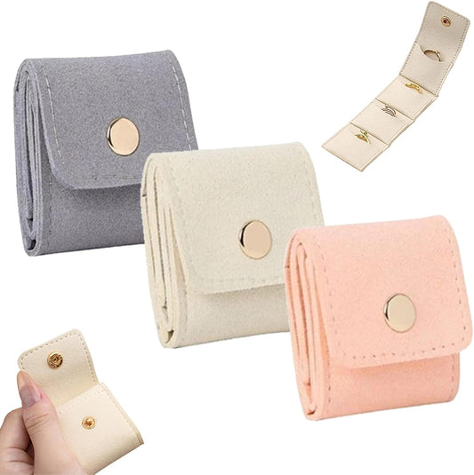 Mini Travel Jewelry Bag - Small Foldable Jewelry Case & Organizer Pouch with Snap Closure, Soft Fabric for Tangle-Free Necklaces Rings Earrings, Portable Storage Holder for Women Gift (Pink x 1)