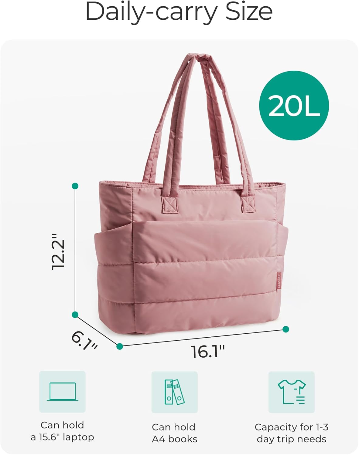 BAGSMART Tote Bag for Women, Lightweight Puffy Tote Bag with Compartments Shoulder Bag Handbag for Travel, Work, Gym,