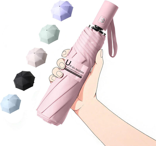 BAODINI Small UV Protection Travel Umbrella Compact for Rain and Sun UPF 50+ 41 inch Portable Umbrella for Women and Men