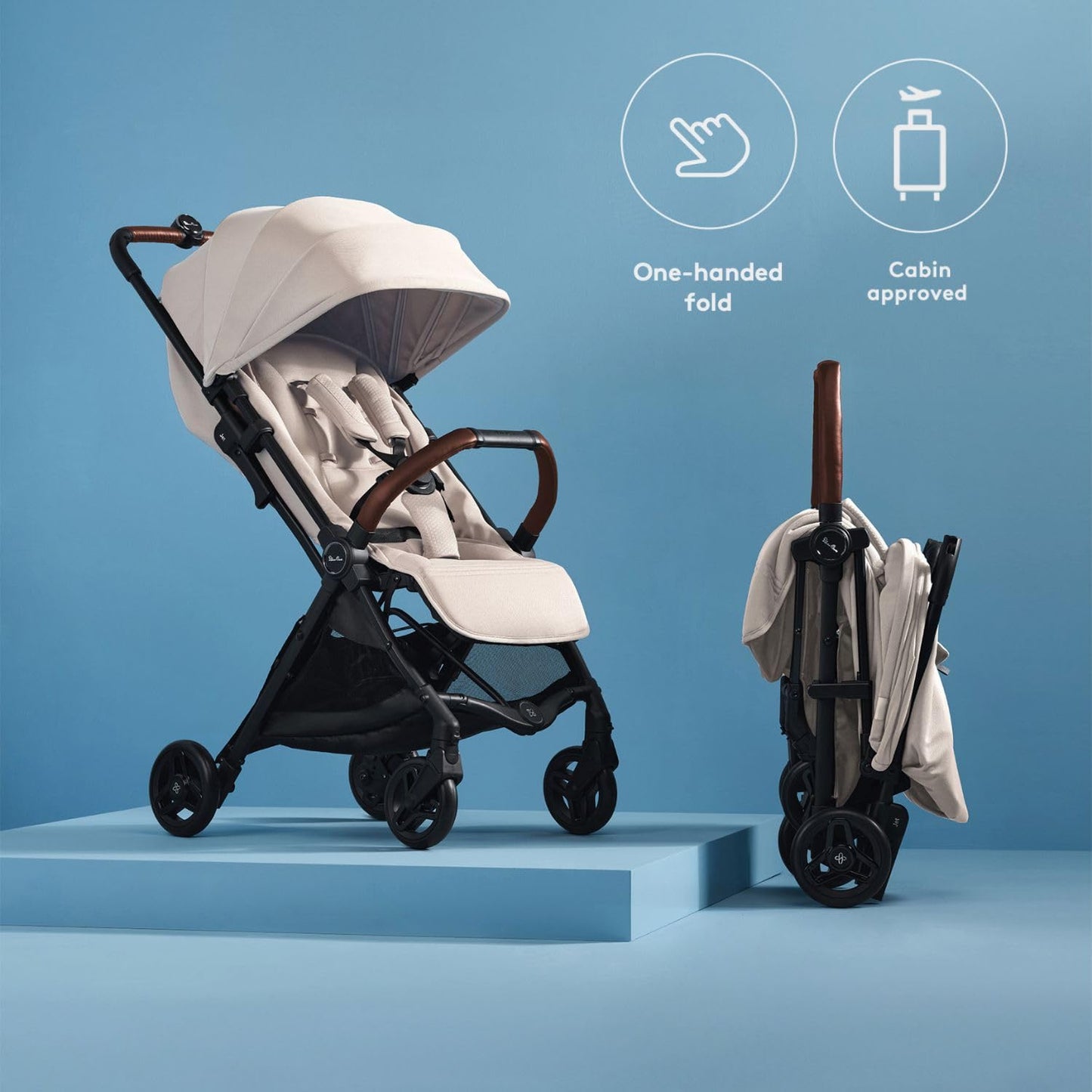 Silver Cross Jet 5 - Full Size TSA Approved Infant & Toddler Travel Stroller - Lightweight, Compact & Easy to Fold, with All-Terrain Wheels and One Hand Full Flat Recline (Almond White)