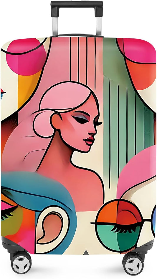 ANNA QUEEN Modern Art Fashion Luggage Cover, Stylish Abstract Woman Suitcase Protector, Washable, Stretchable Travel Sleeve for 20-22 Inch Luggage, Trendy, Colorful Design