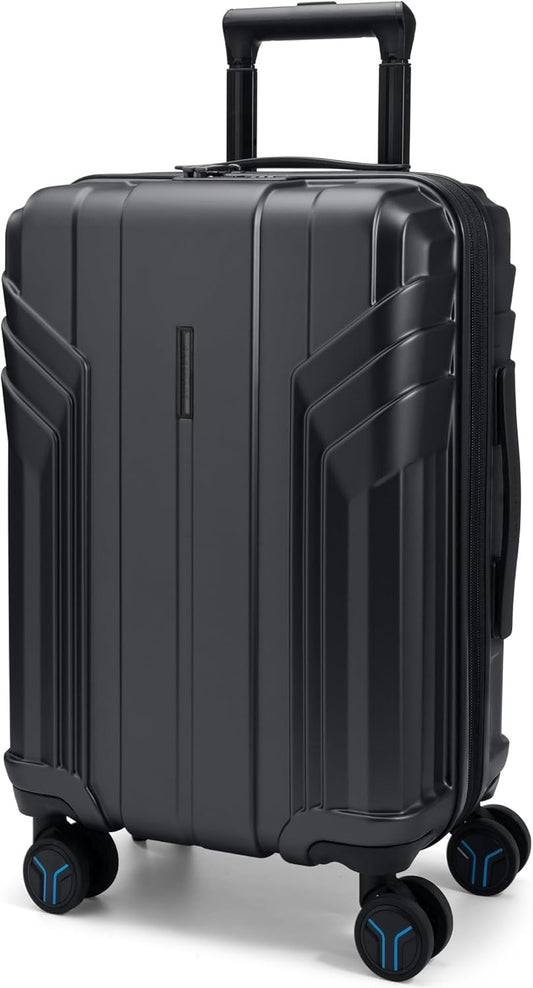 BAGSMART Expandable Carry On Luggage 22x14x9 Airline Approved, 1OO% PC Lightweight Hard Shell Suitcase, 20 Inch Travel Luggage with Spinner Wheels, Waterproof Rolling Suitcase, Black