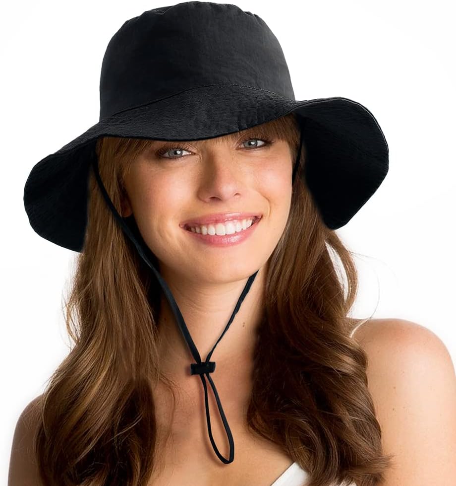 Water-Resistant Sun UPF 50+ Bucket Hat Protection Packable Brimmed Boonie for Women Men Summer Lightweight Hiking Outdoor Cap