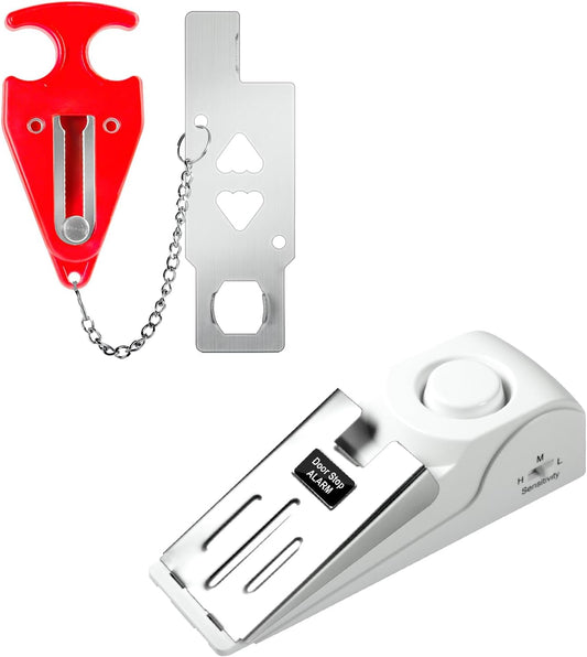 Fuers Portable Door Lock & Door Stop Alarm, Dual Protection Home Security Door Kit Door Stopper Self Defensey Tools for Hotel Travel Home