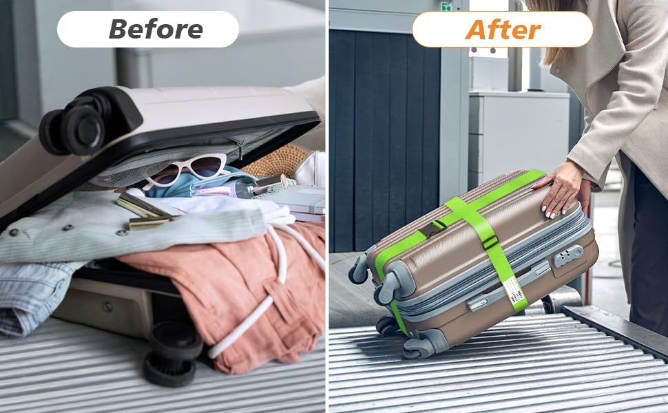 BILIONE Luggage Straps 88 inch Adjustable Suitcase Belt, Lockable Against Accidental Opening, Easy to Identify Travel Accessories, Add a Bag Connector (Lucky Purple, 2)