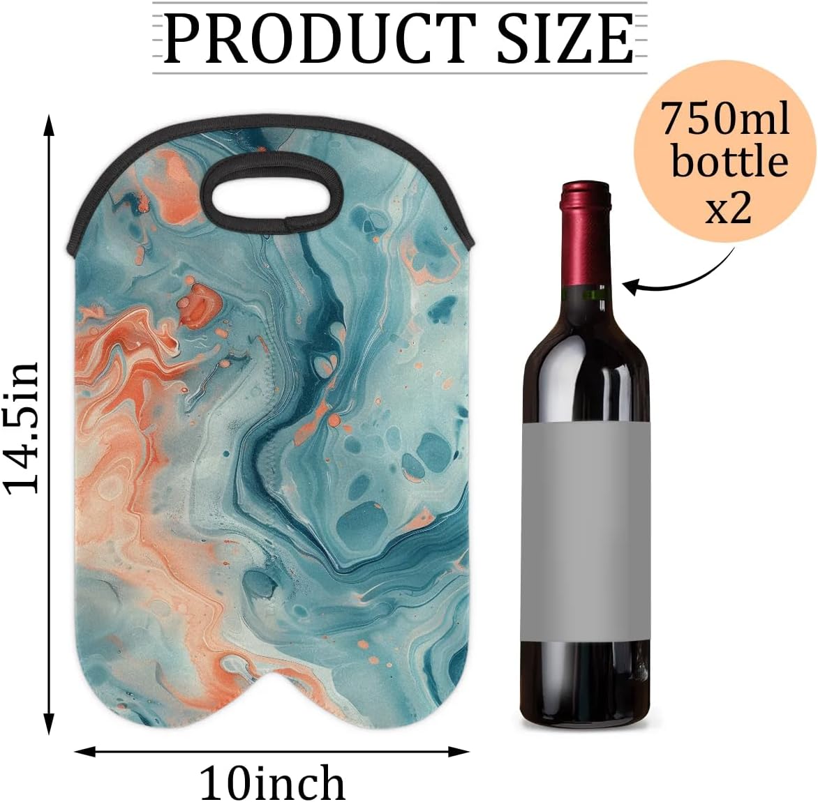 Wine Carrier Tote Personalized Bag for 2 Bottles - Neoprene Wine Bottle Holder with Carry Handle, Wine Protective Bag Insulated Bag Beer Cans Water Bottle Holder for Travel Picnic,Style25