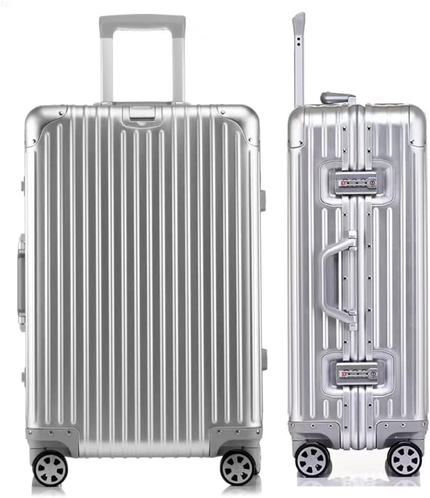 HotWay 24 Inch All Aluminum Checked In Luggage with Wheels, Hard Shell Zipperless Suitcase with TSA Locks, Silver Travel Luggage (22x14x9 Airline Approved)