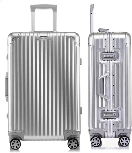 HotWay 24 Inch All Aluminum Checked In Luggage with Wheels, Hard Shell Zipperless Suitcase with TSA Locks, Silver Travel Luggage (22x14x9 Airline Approved)