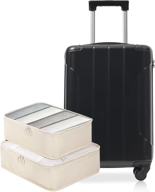 Merax Carry on Luggage Set, 20 Inch Hardshell ABS Suitcase with Spinner Wheels, Built-in TSA Lock & 2 Packing Cubes Airline Approved for Business Weekend Travel