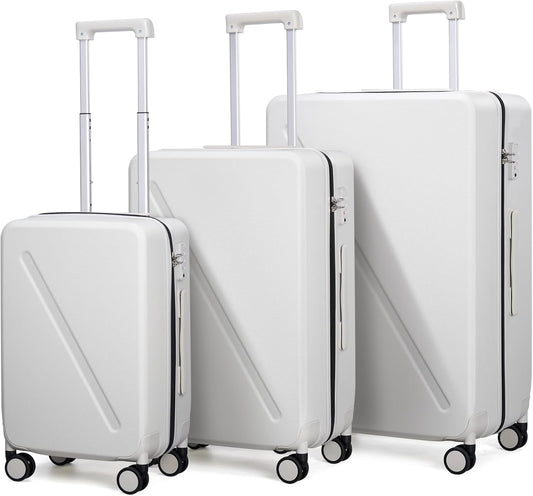 MILADA Hard Shell Luggage Sets With Spinner Wheels, 3 piece luggage set TSA Approved, 20 Inch Carry On Suitcase 24 Inch Luggage Suitcase 28 Inch, Smoke White