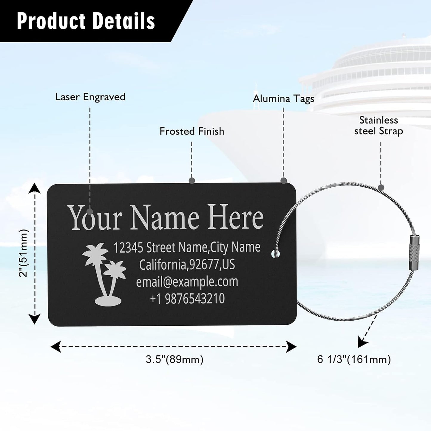 Luggage Tags for Suitcase - Personalized Engraved Metal Tag for Cruise Travel - Custom Name Tags Suitable for Bags and Backpacks(Gold),Horizontal (2x3.5'')