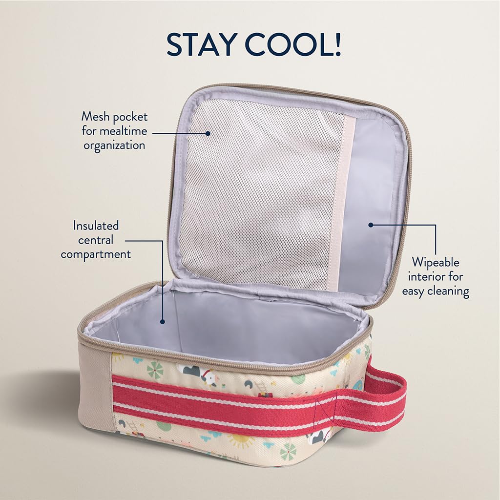 Itzy Ritzy Toddler Lunch Box - Kids Lunch Bag is Insulated and Includes Water Bottle Holder Plus 2 Pockets - Durable, Easy to Clean Toddler Bag (Farm)