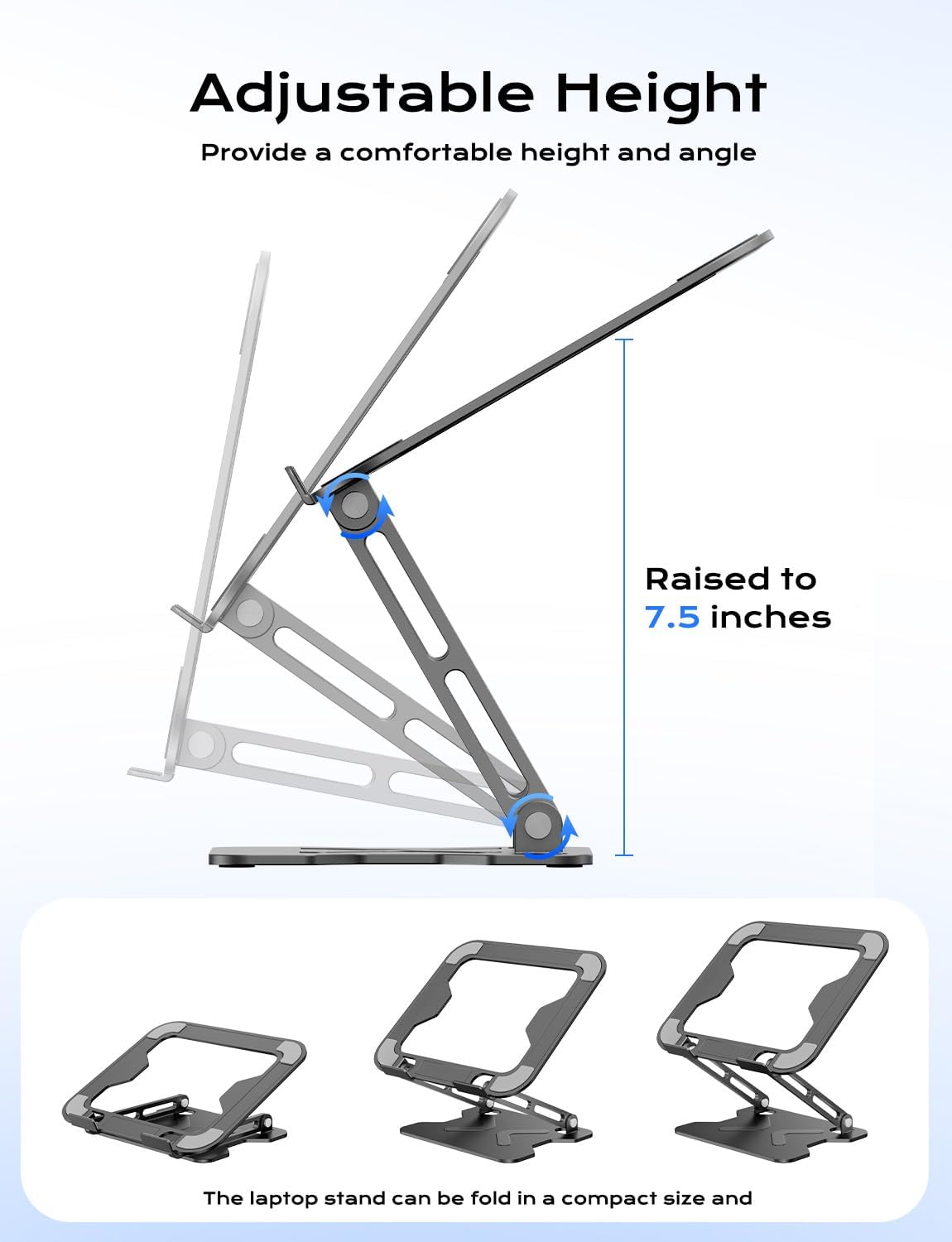 Adjustable Laptop Stand for Desk, Metal Foldable Laptop Riser, Portable Laptop Holder Mount, Ventilated Cooling Notebook Stand for MacBook Air Pro, All 10-16'' Notebooks Laptops, Space Black