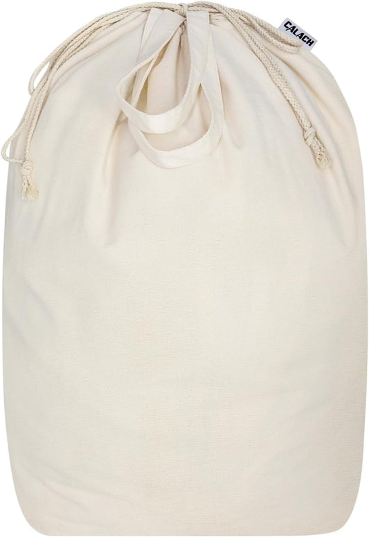 Canvas Laundry Bags 18x18in with Handles & Square Base, Extra Large Heavy Duty Laundry Basket Hamper Liner, Washable Drawstring Dirty Clothes Bag Canvas Storage Sack (Beige XL,1 Pack)