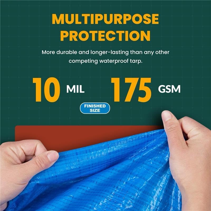 Large Waterproof Tarp - Heavy Duty 10 Mil Thick Poly Tarpaulin Ideal for Canopy Tents, Boats, RV or Pool Covers - Multipurpose Protective Tarps with Grommets for Indoor and Outdoor Use | 18' x 24'
