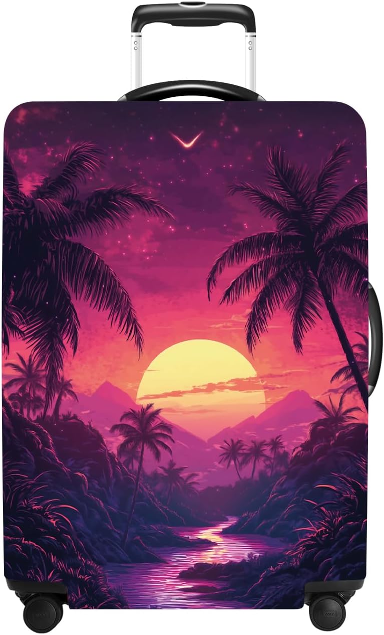 Luggage Cover Washable Suitcase Protector Anti-scratch Suitcase cover Fits 20-34 Inch Luggage (Coconut trees, M(24-26inch suitcase))